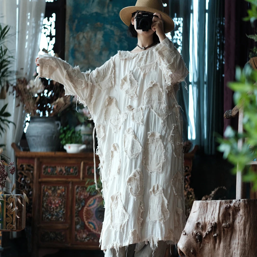 Robe tunique patchwork écrue