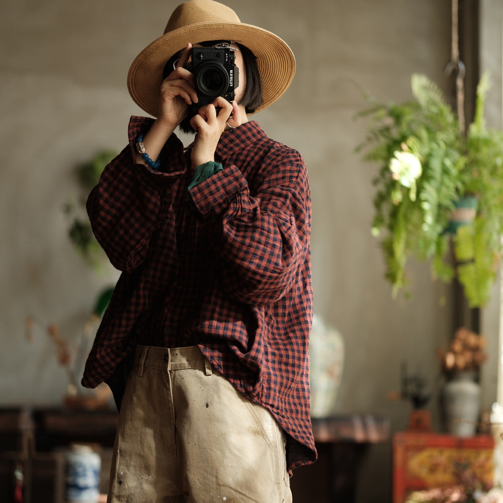 Camisa Vintage de Lino a Cuadros