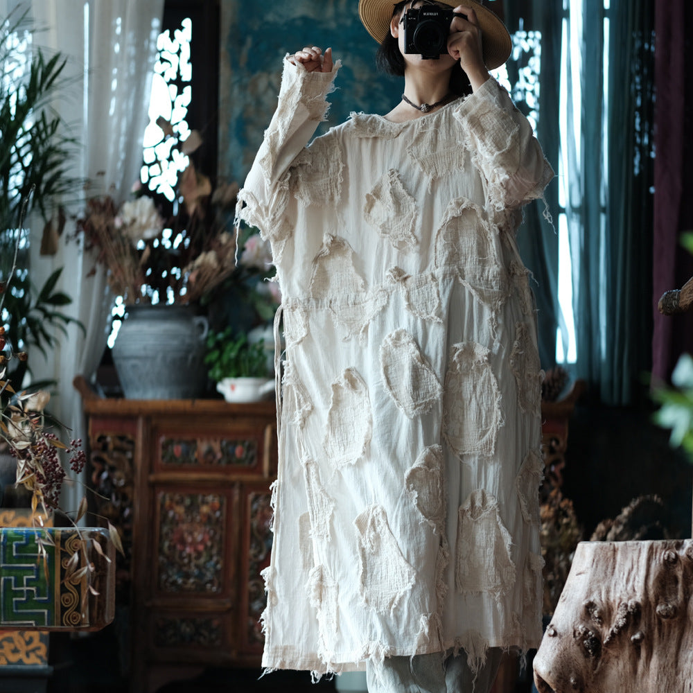 Robe tunique patchwork écrue