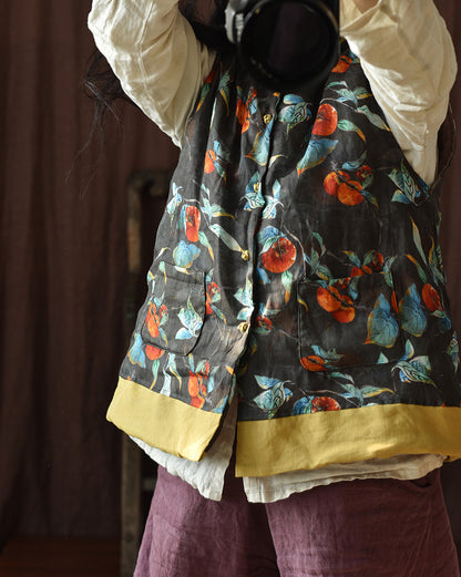 Gilet en lin patchwork à fleurs vintage