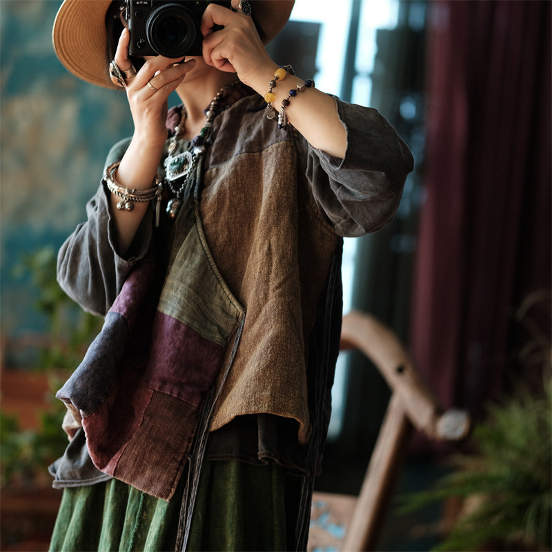 Gilet cache-cœur patchwork vintage