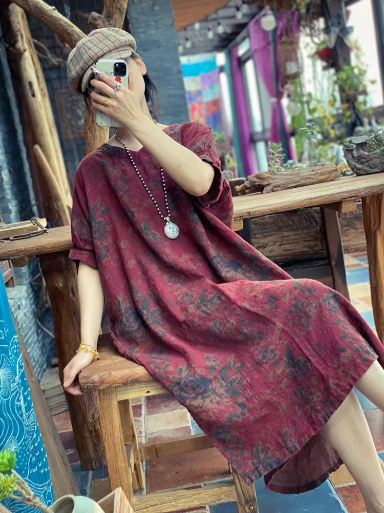 Robe en lin à fleurs rustiques