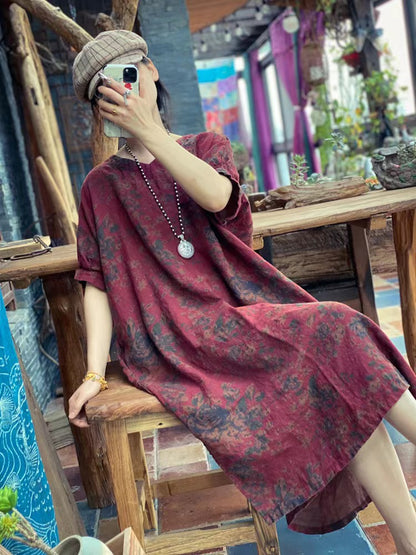 Robe en lin à fleurs rustiques