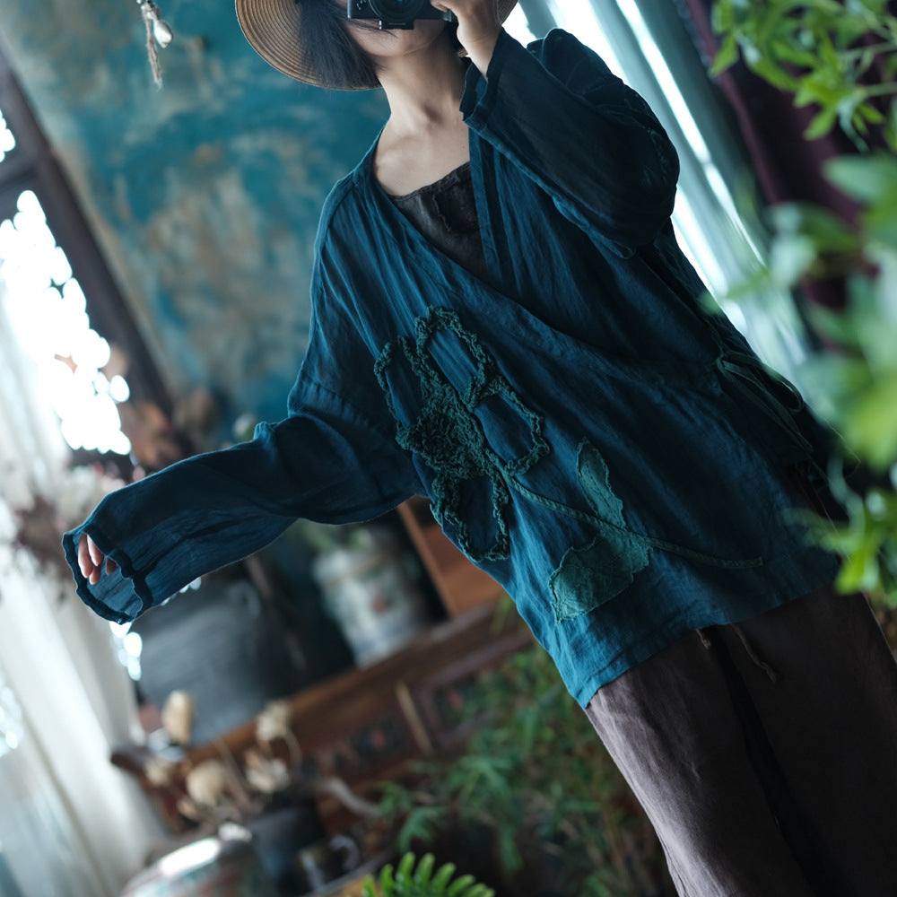 Aoi 3D Embroidered Ramie Blouse 3