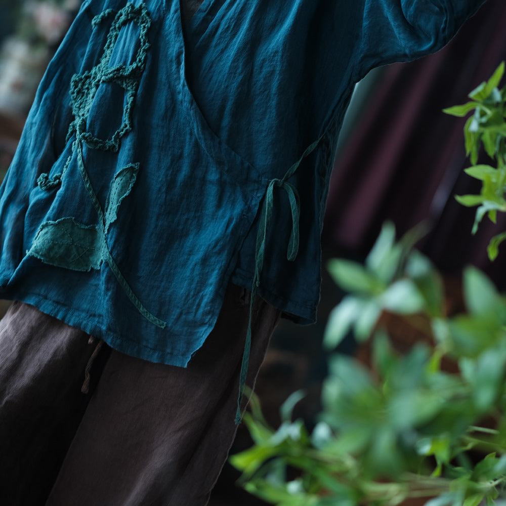 Aoi 3D Embroidered Ramie Blouse 7