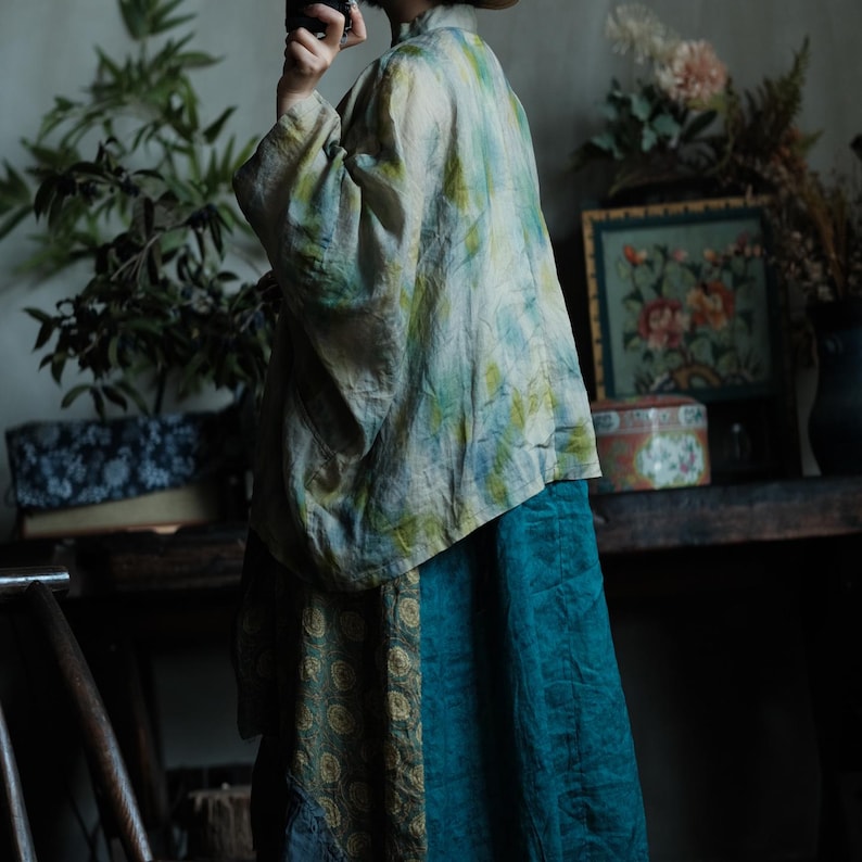 Aoi Mist Mandarin Ramie Blouse detail 5