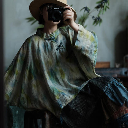Aoi Mist Mandarin Ramie Blouse detail 6