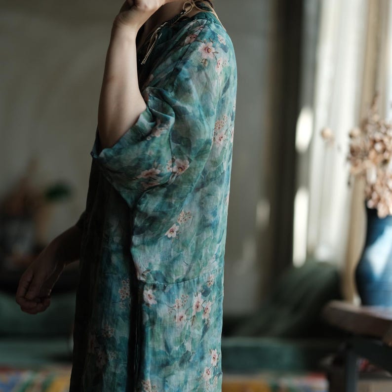 Elowen Vintage Floral Ramie Maxi Dress – view 12