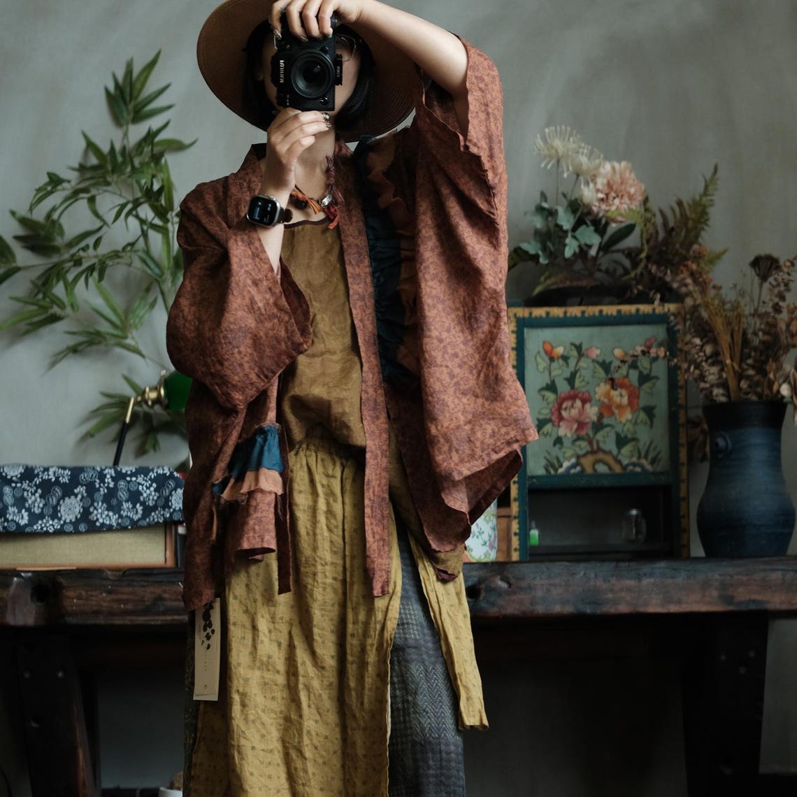 Floral Linen Open Front Kimono