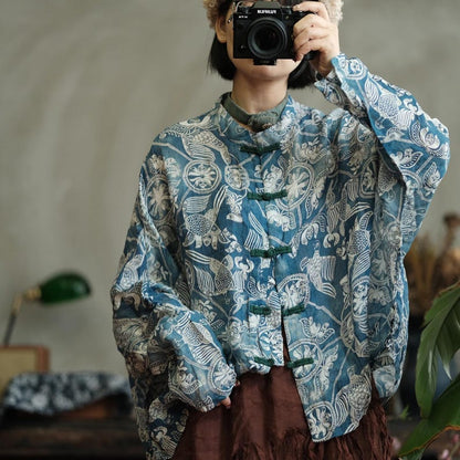 Indigo Porcelain Ramie Blouse – front view