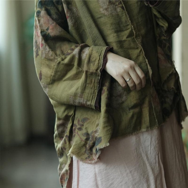 Olive Reverie Raw-Edge Cotton Blouse – view 12